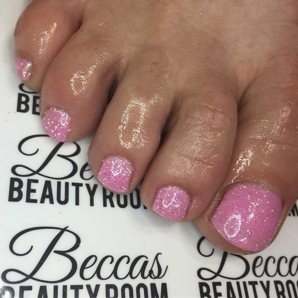 Pink Glitter Toe Nails