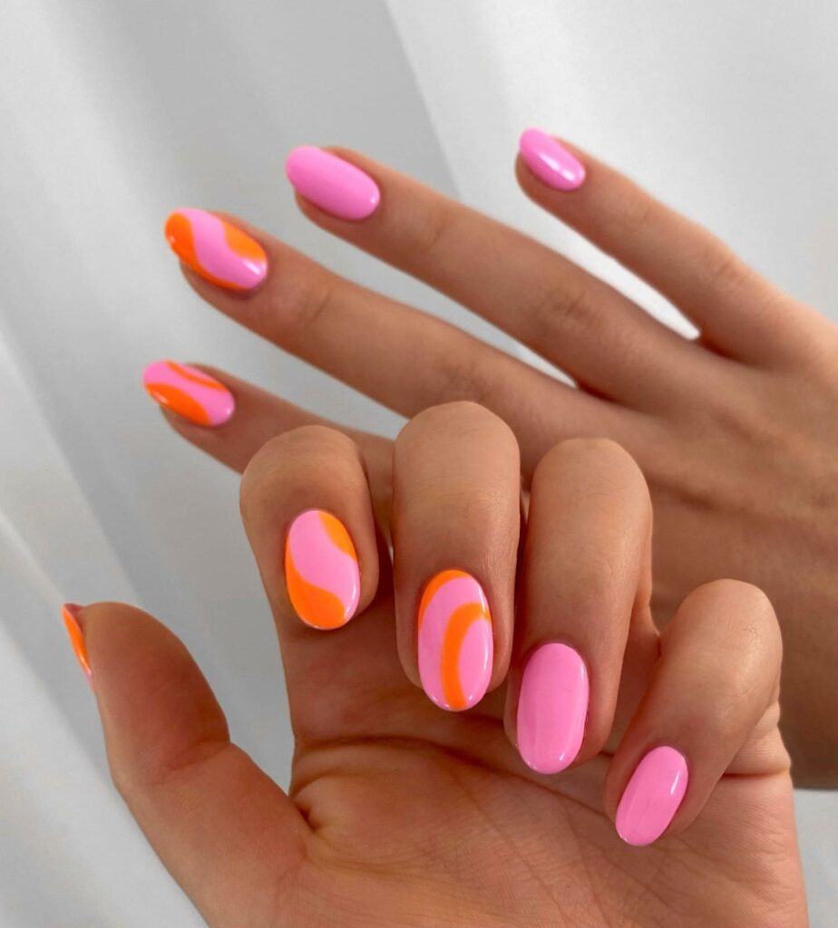 Abstract Pink and Orange Nails