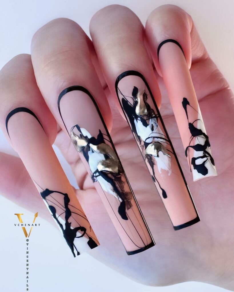 Abstract  black Acrylic nails