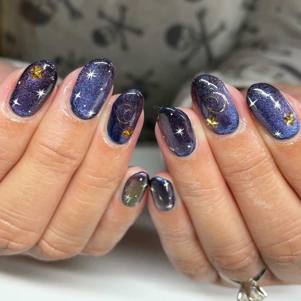 Almond Shaped Glitter Galaxy Nails