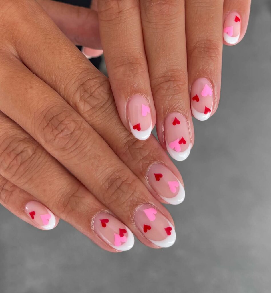 Baby Pink Tips and Red Hearts