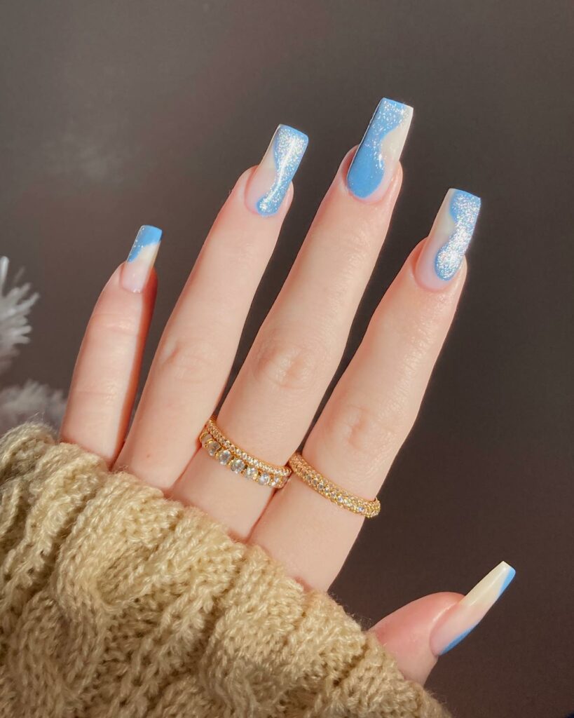 Bedazzled baby blue nails