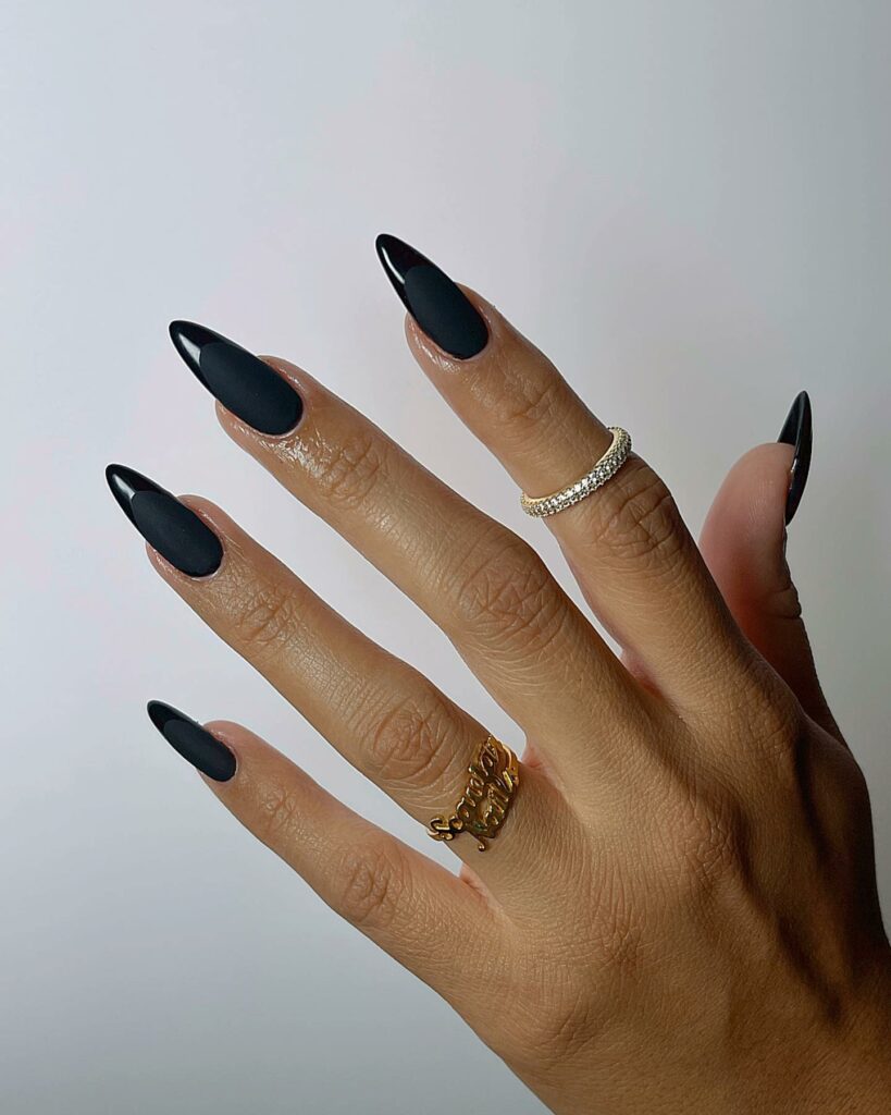 Black Nails with Glossy Tips