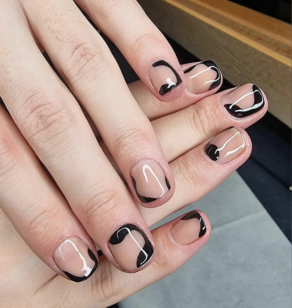 Black White French + Reverse French Tips