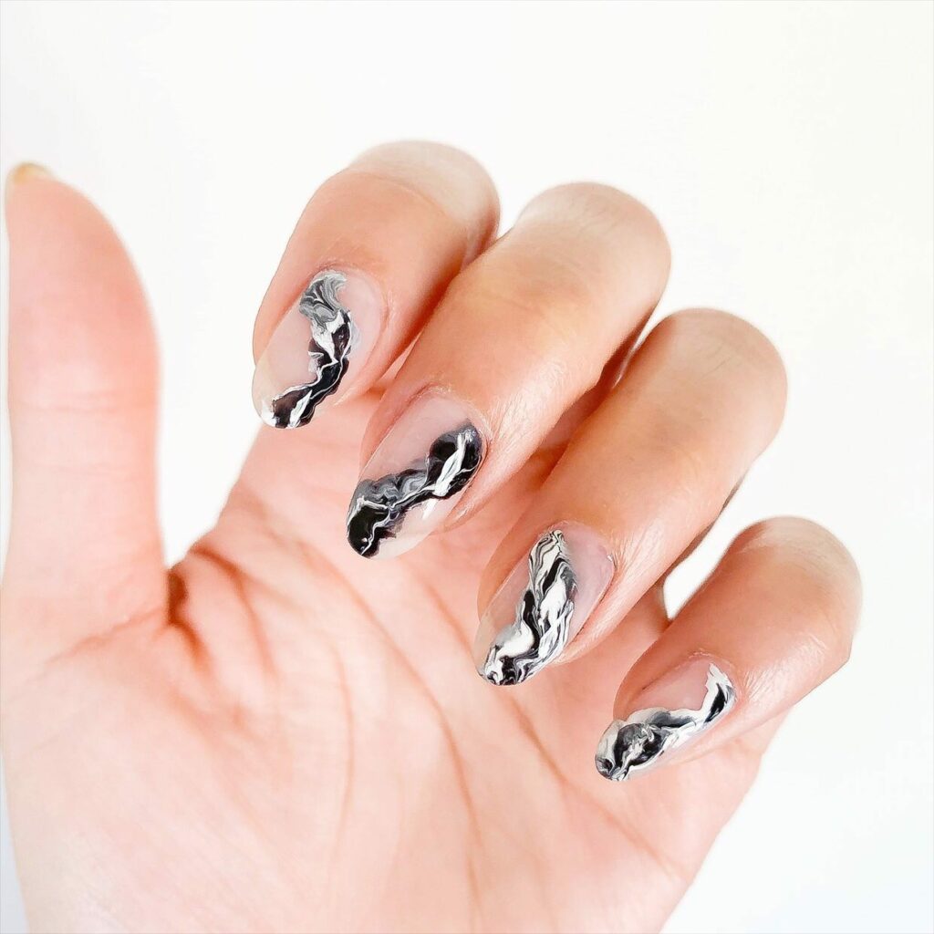 Black and White Contrast Marble nails