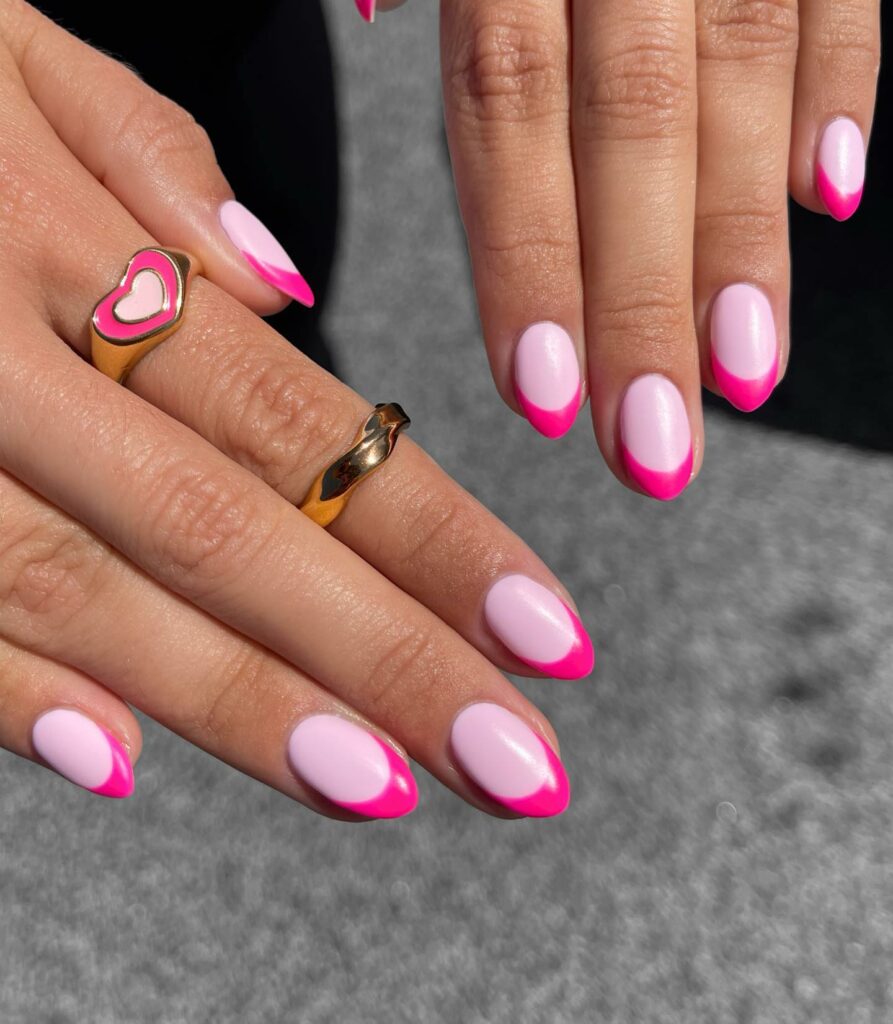 Short Hot Pink French Nails