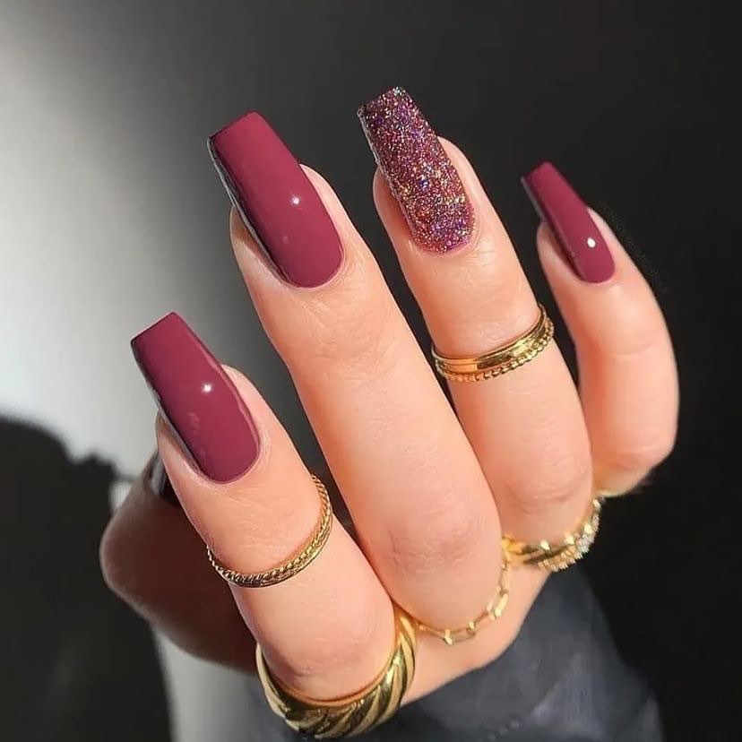 Burgundy Coffin Nails