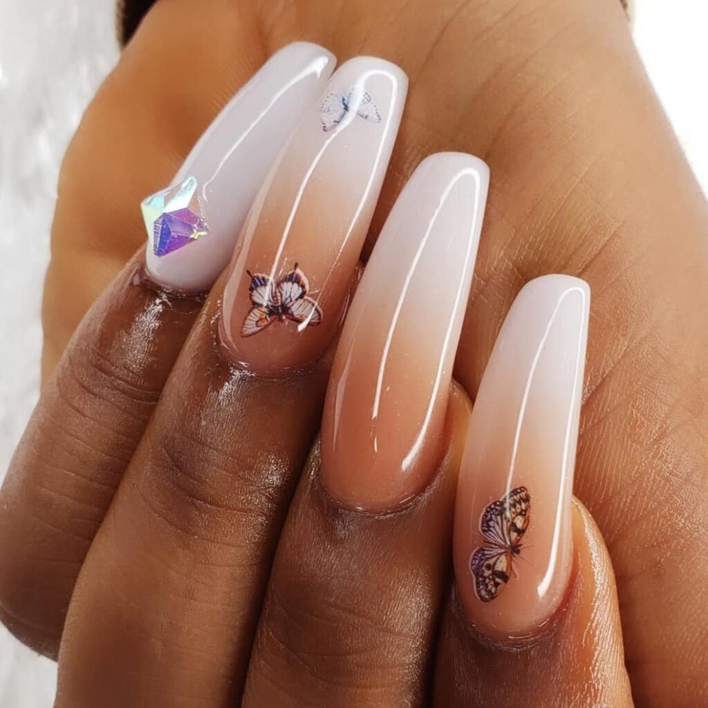 Butterfly Accentfrench ombre nails