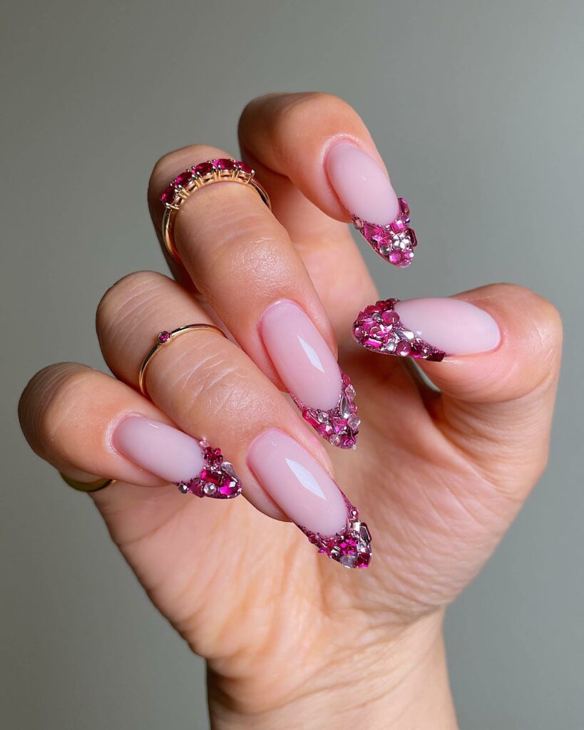 Gem-Inspired Hot Pink French Nails