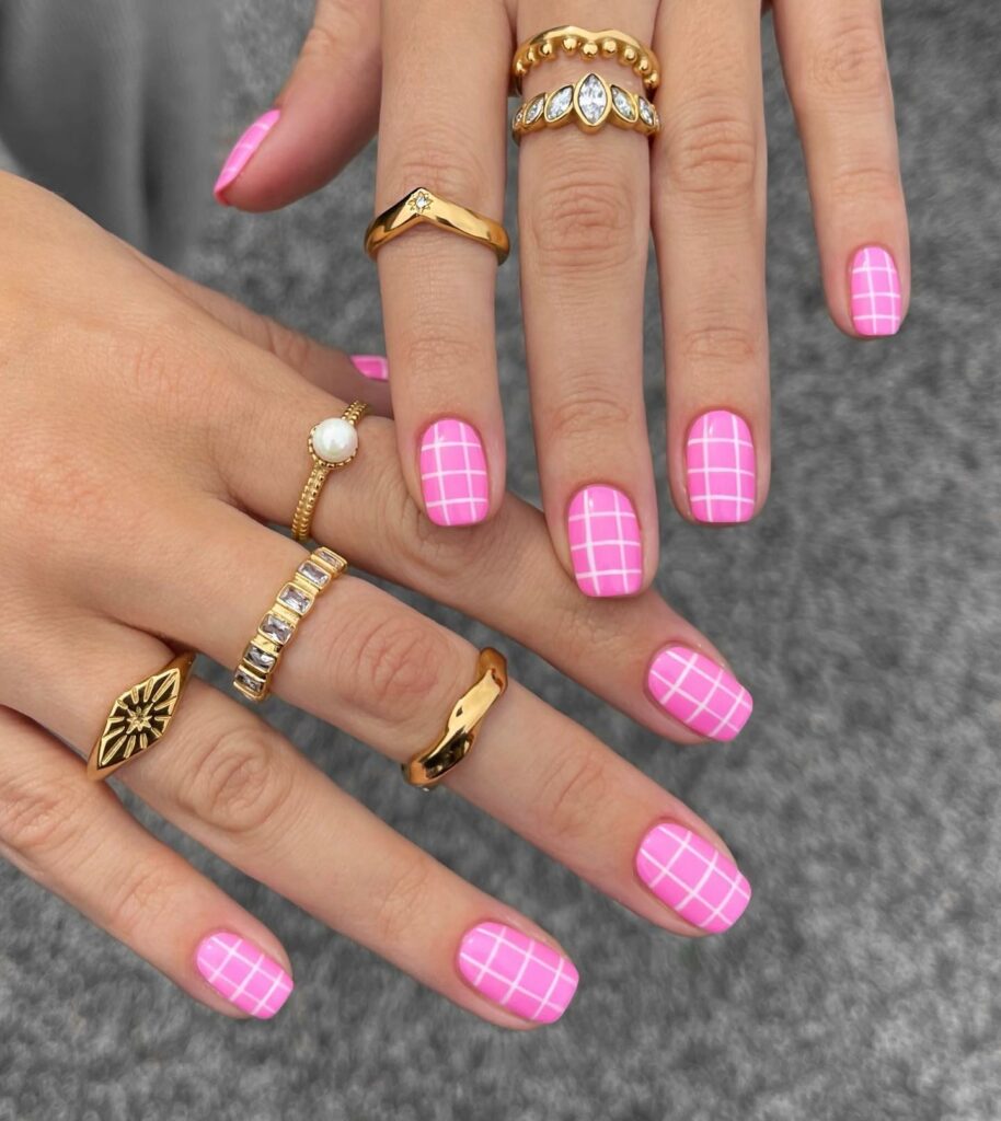 Checkered Barbie Nails