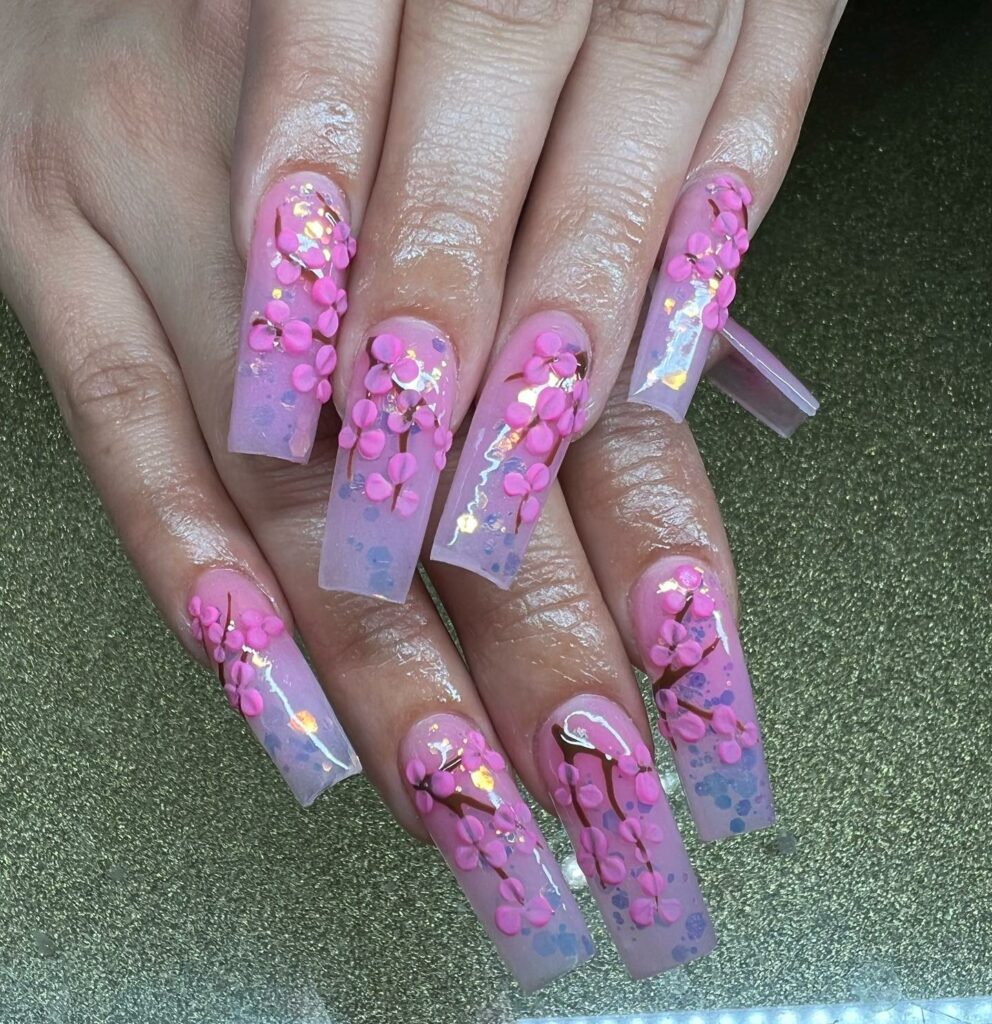 Cherry Blossom hot pink nails