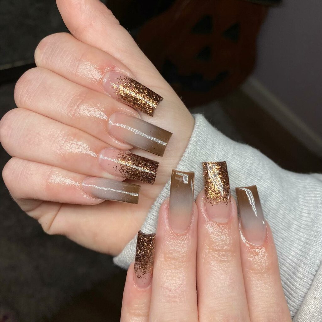 Chocolate Brown and Chunky Glitter Nails