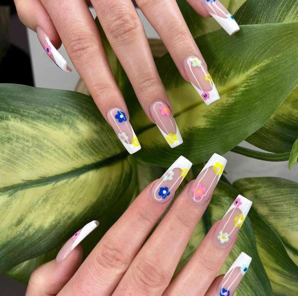 Chrome Nails With Floral Accents