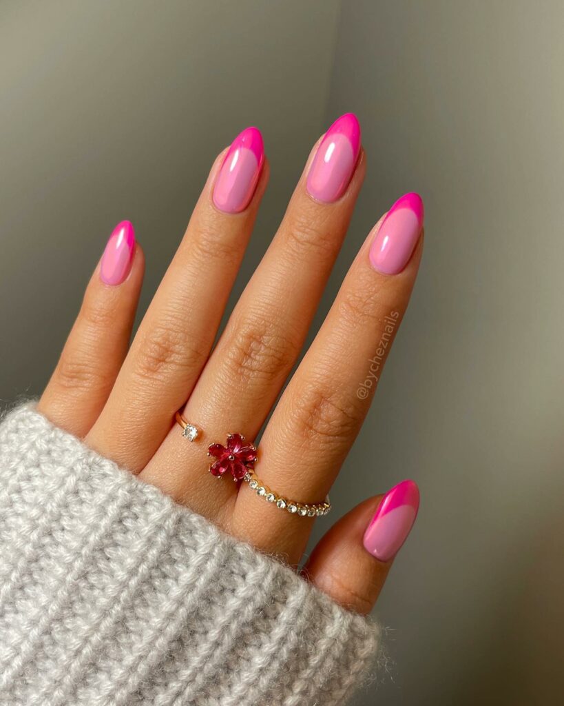 Chrome Hot Pink French Nails