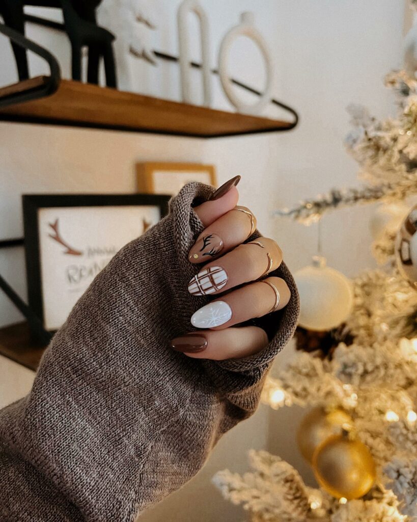 Deep Brown Christmas Nails