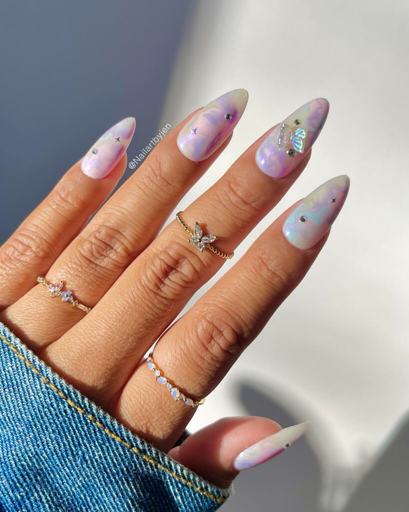 Dreamy Butterfly Lavender Nails