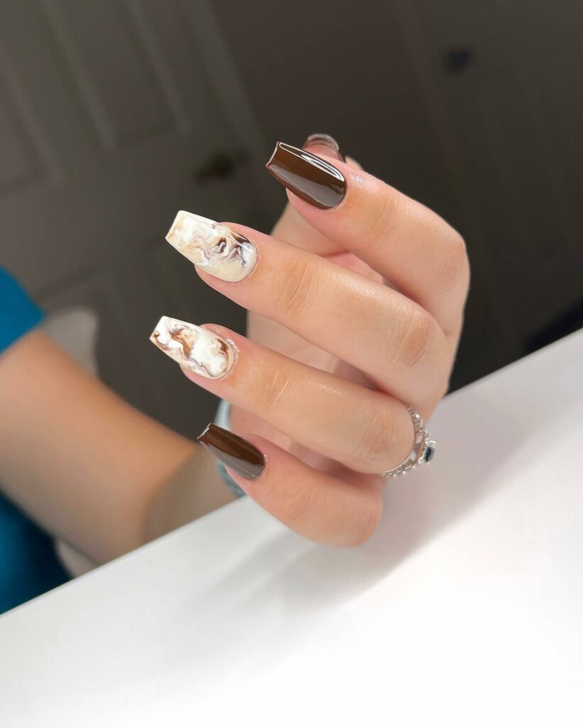 Earthy Brown Marble nails