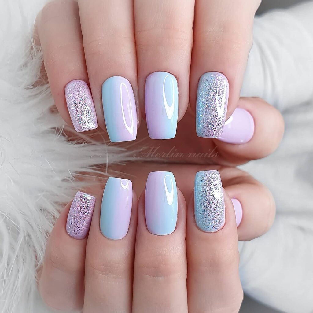 Elegant, Glitter Short Coffin Nails