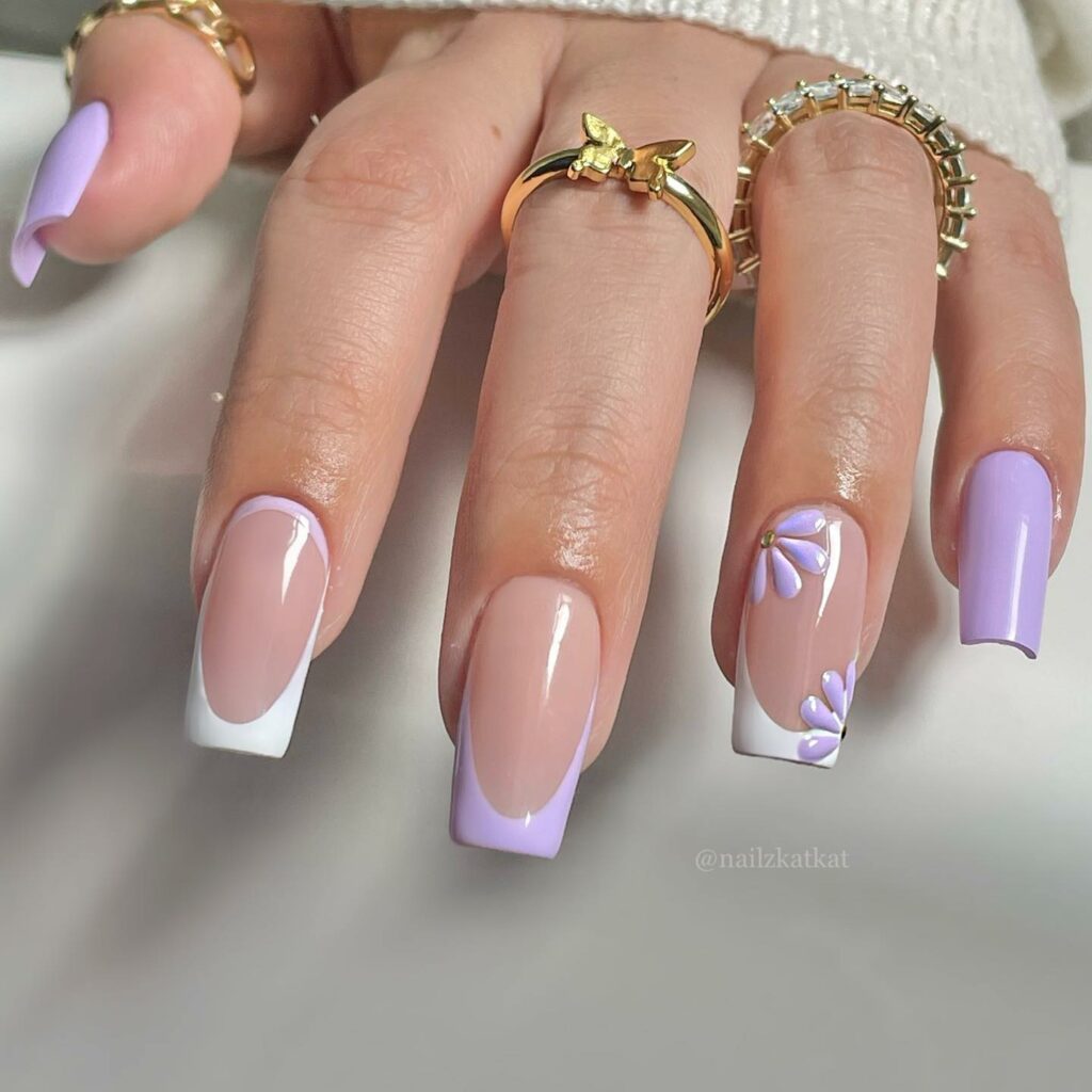 Elegant Lavender Nails with White Flowers
