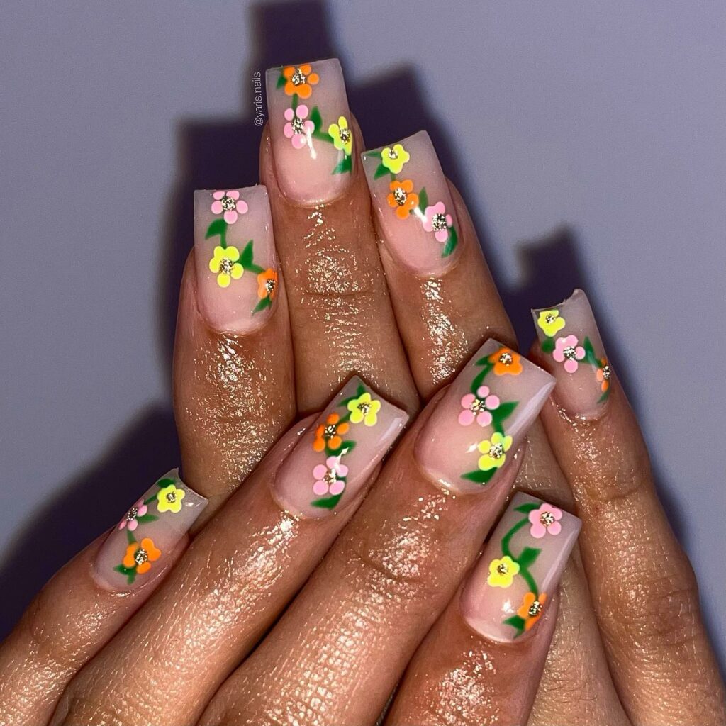 Floral Glam Short Acrylic Nails