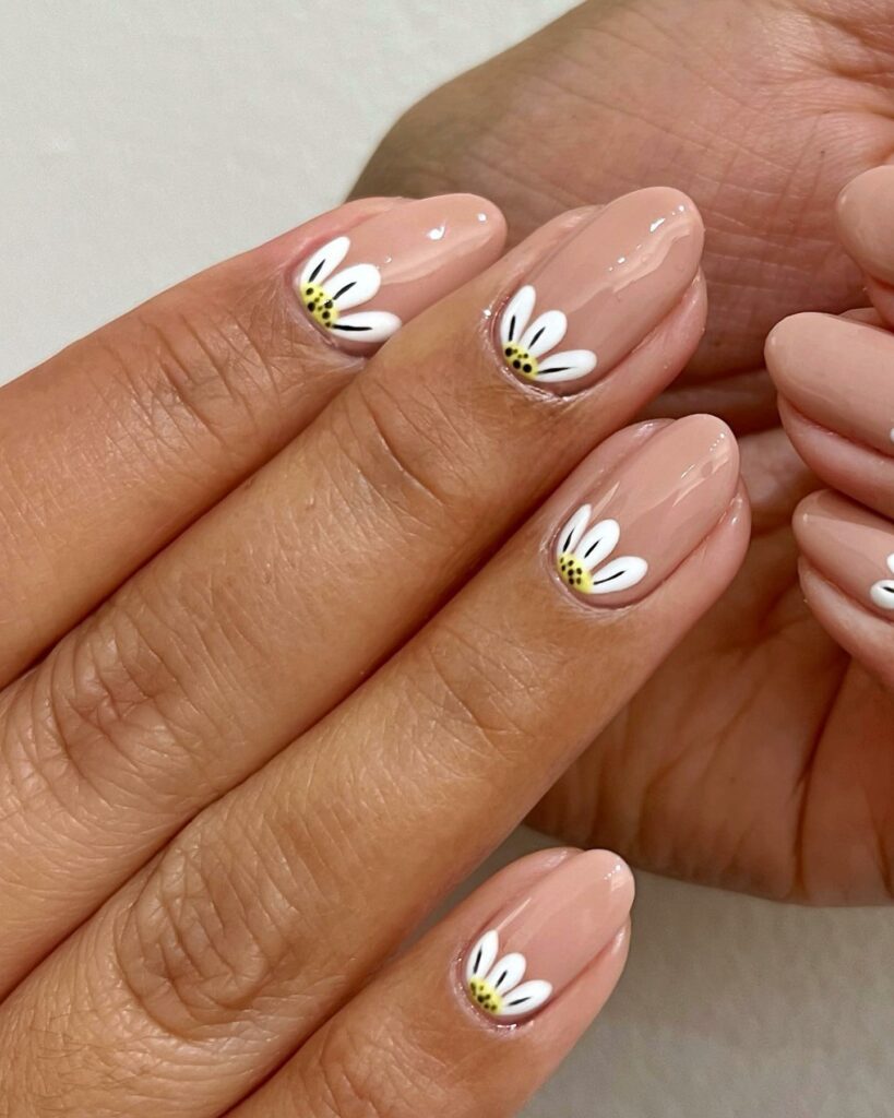 Floral half moon nails