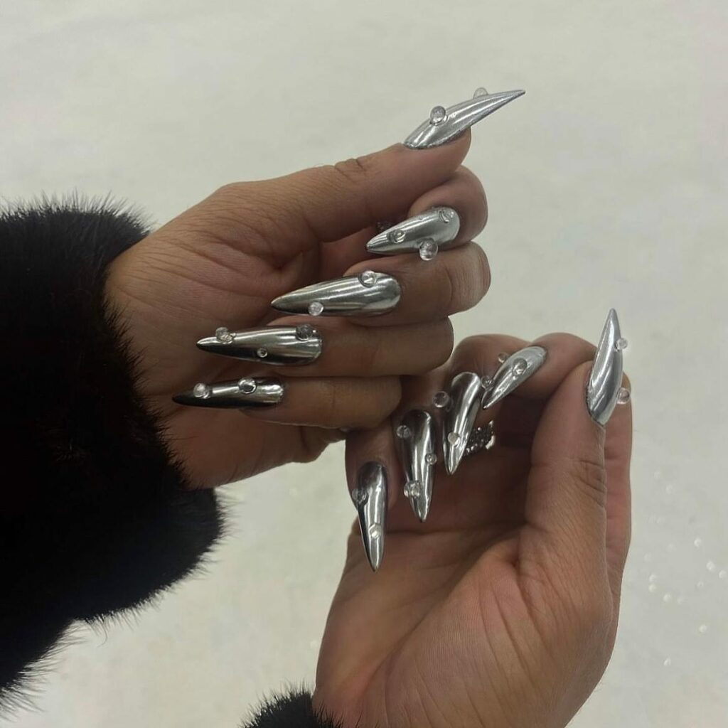 Bold Statement of Metallic Silver Chrome Nails