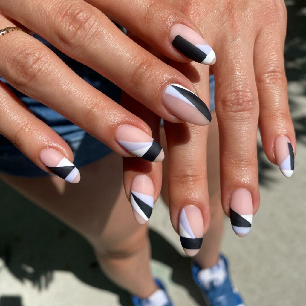 Geometric white tip Nails