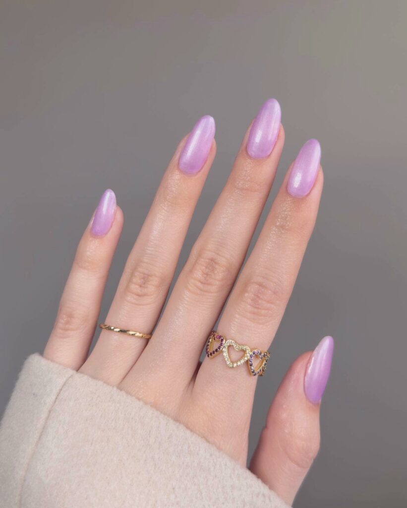 Glam Lavender Nails with Glitter and Pearls
