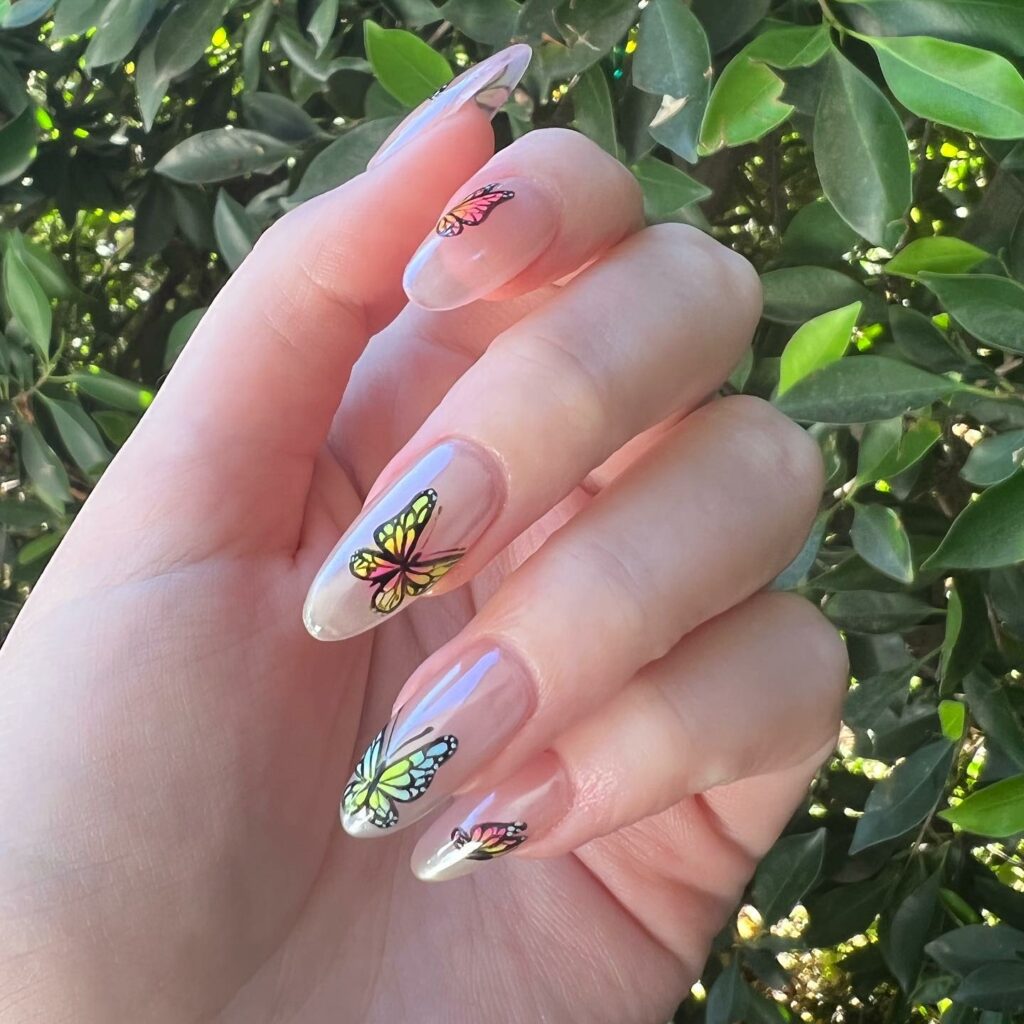 Butterfly Accented Glazed Donut Nails