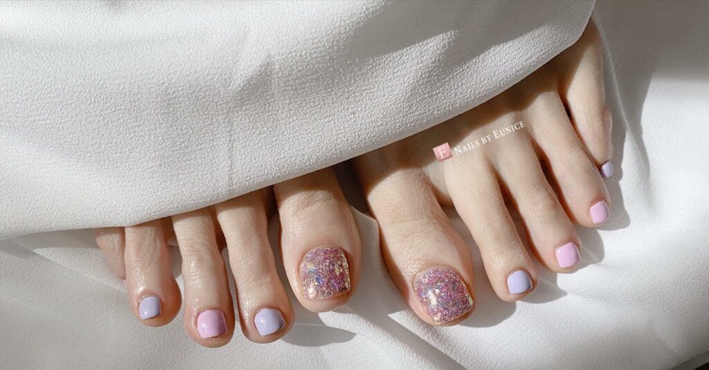 Glitter pedicure nails