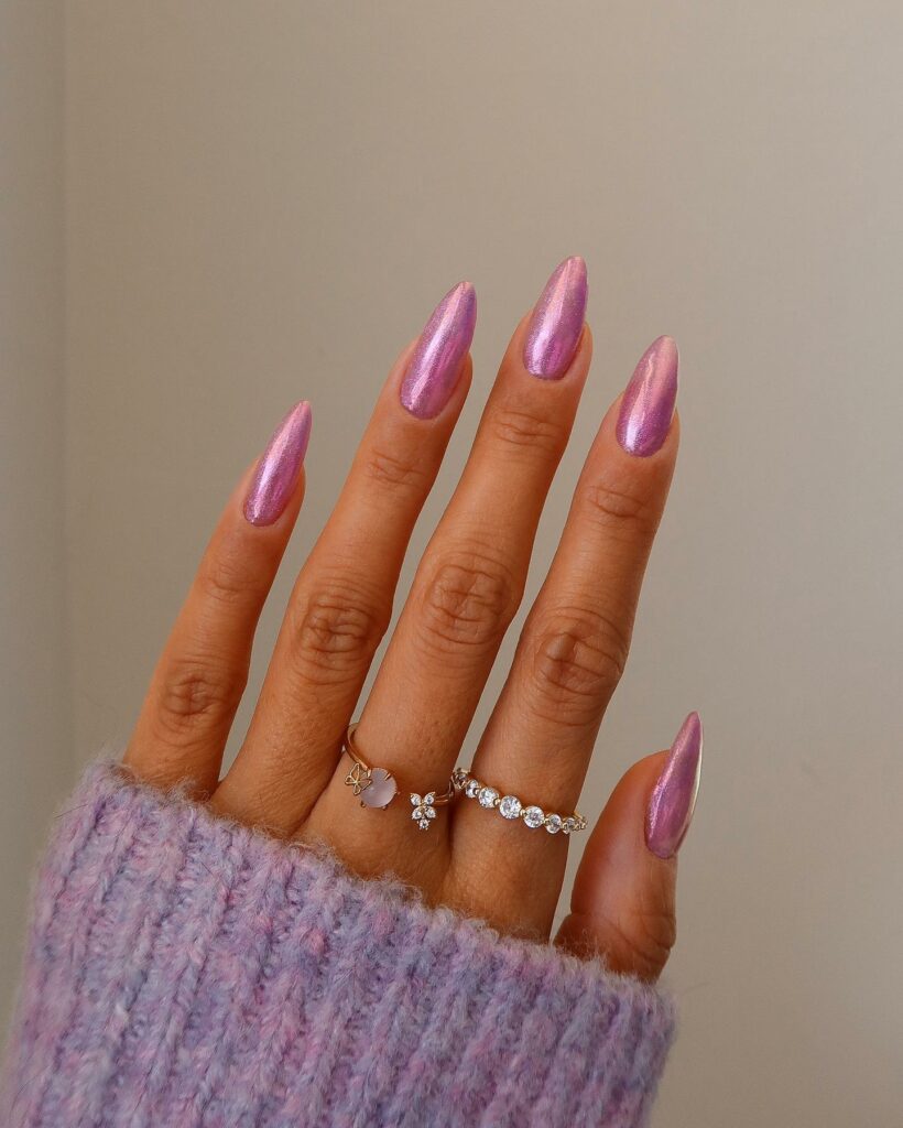 Glossy Pink Chrome Nails