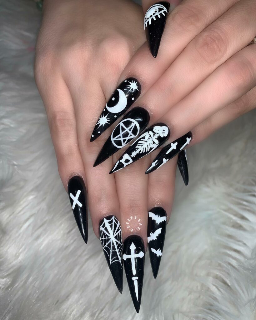 Goth-Inspired Black & White Nails
