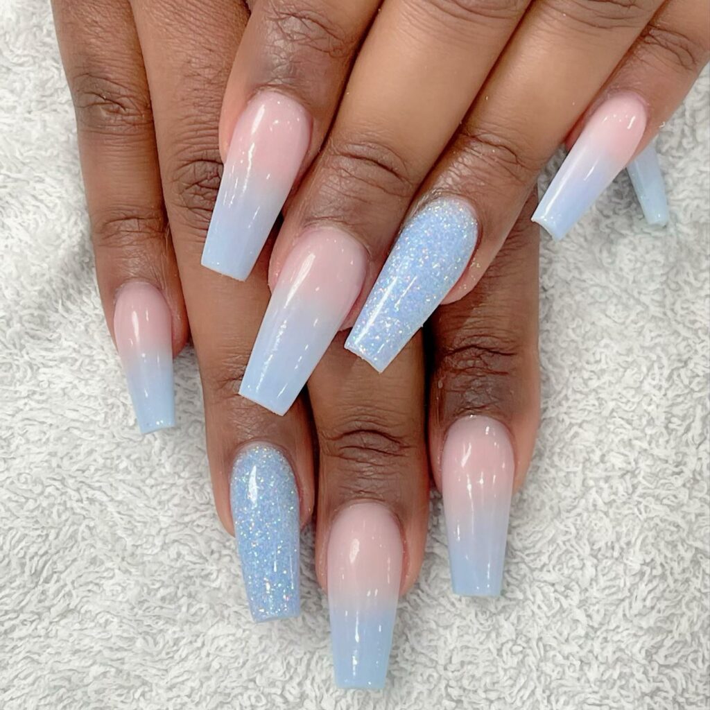 Heavenly Ombre baby blue nails