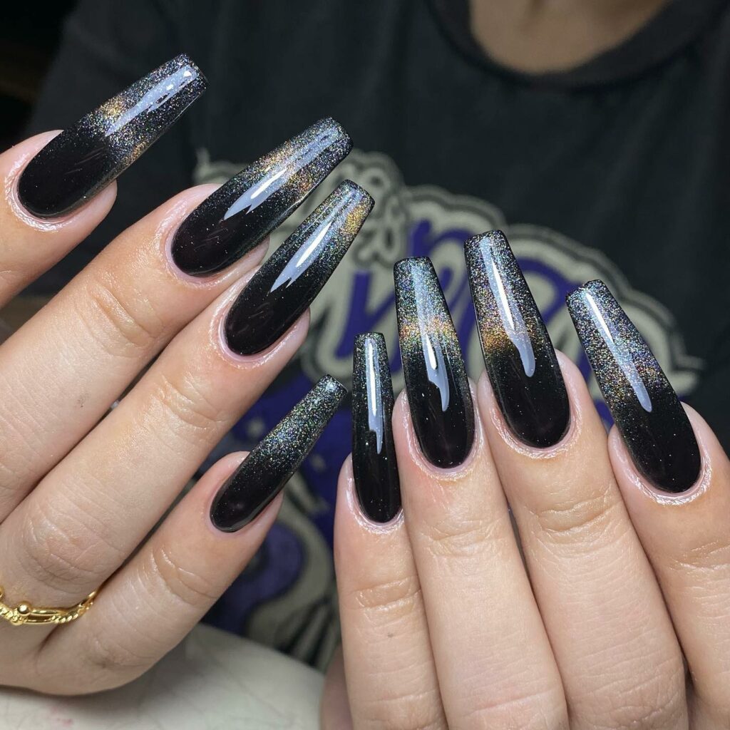 Holographic black Acrylics nails