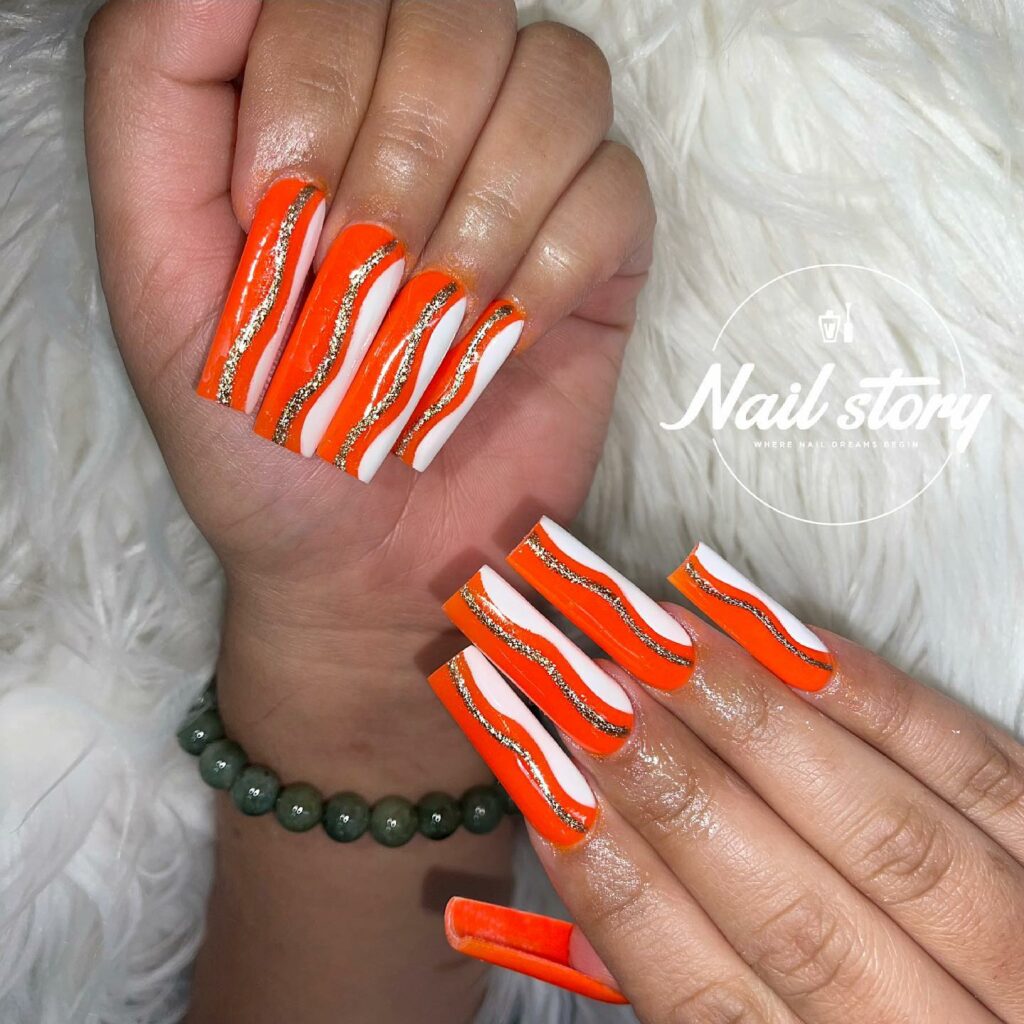 Hot Orange Art Deco Nails