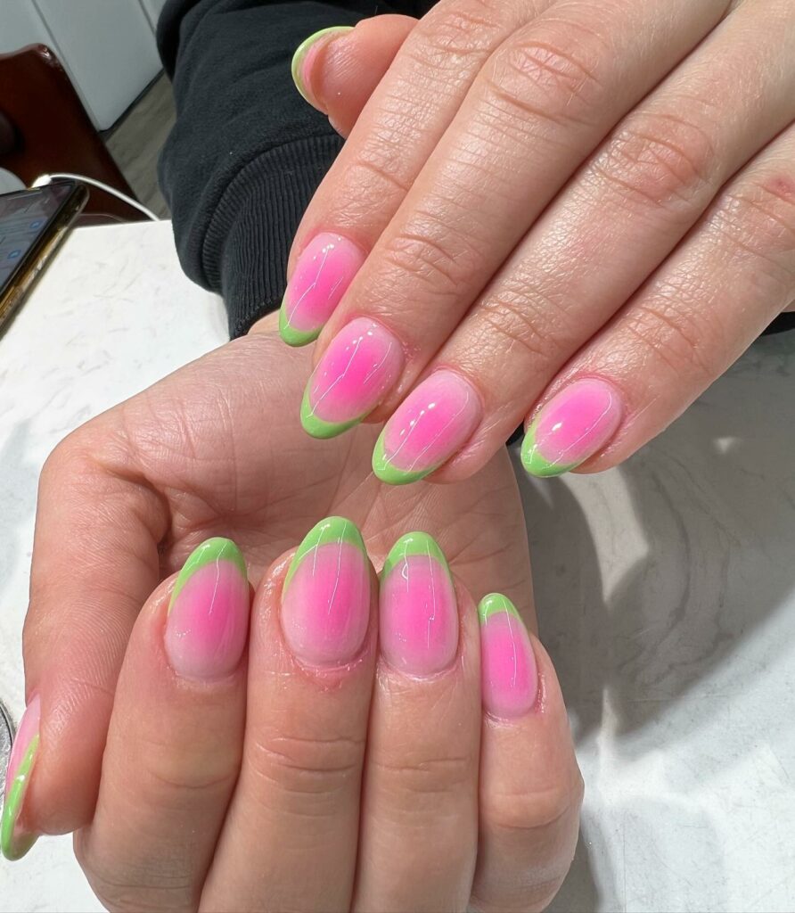 Hot Pink with Neon Gel Ombre Nails