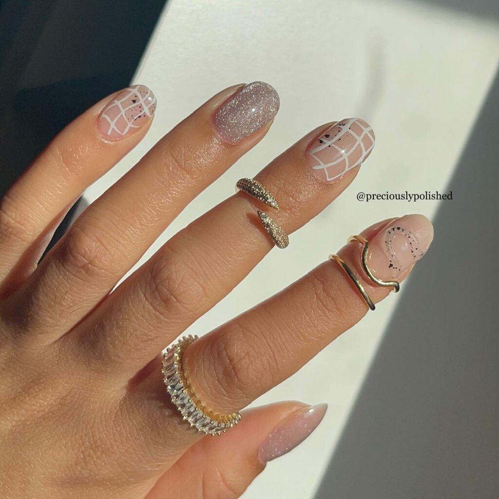Jewels on Short Neutral Nails