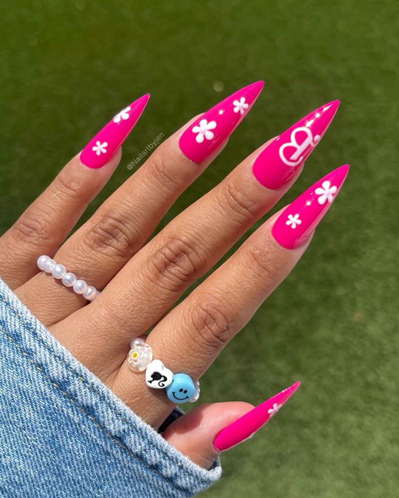 Letters hot pink nails