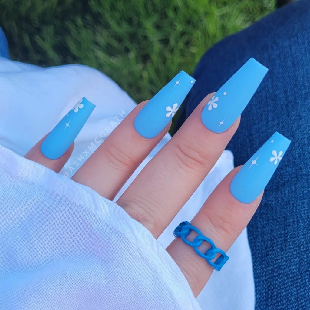 Light Blue Matte Nails with Butterflies