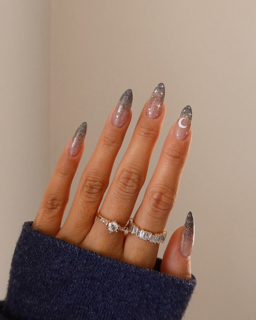 Long Sparkly Ombre Coffin Nails