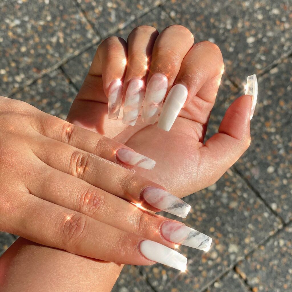 Marble white tip Nails