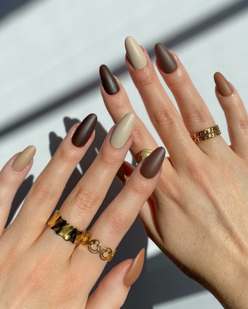 Matte Brown Nails With Glazed Tips
