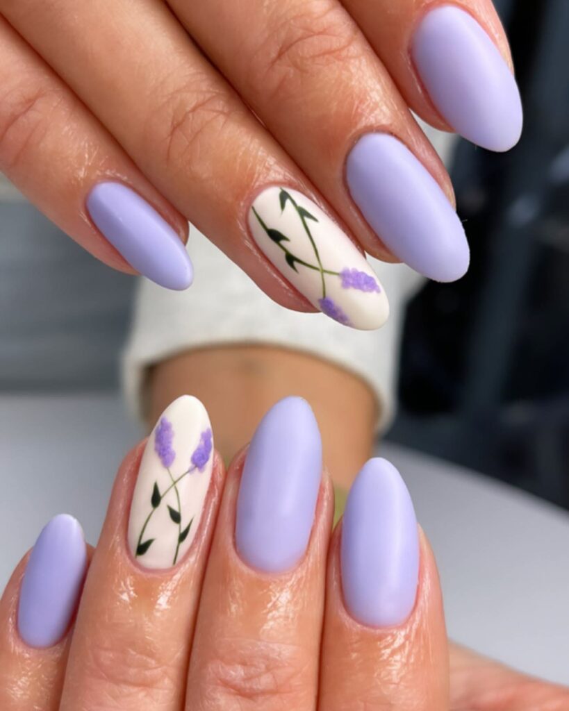 Milky Crystal Lavender Nails