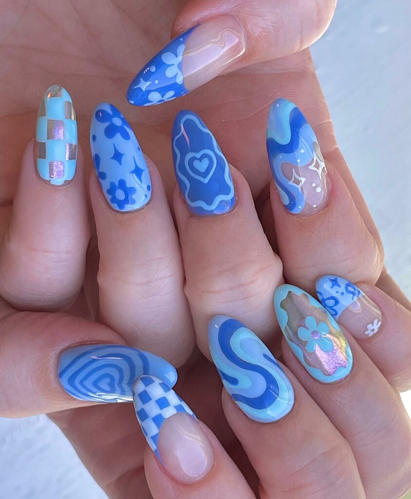 Mix and Match baby blue nails