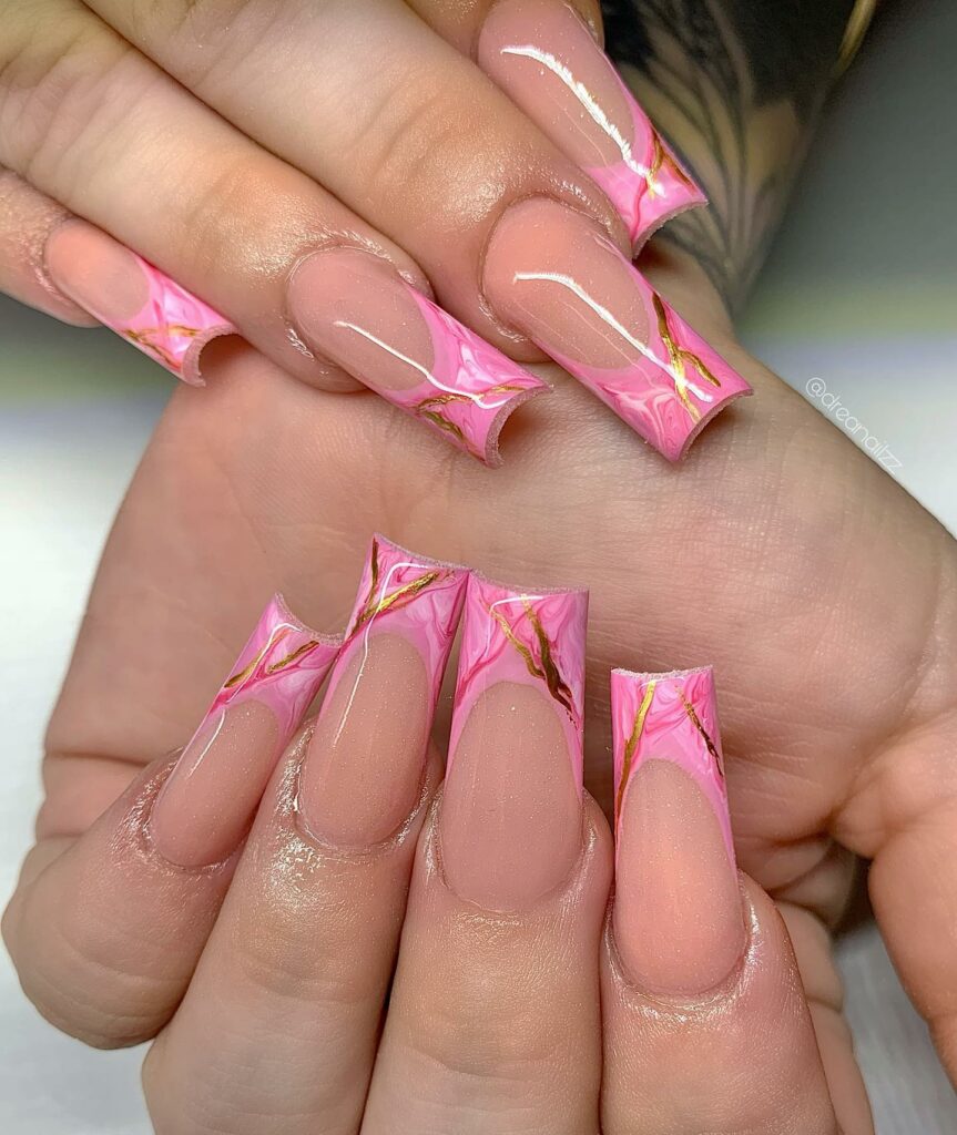 Pink French and Marble nails