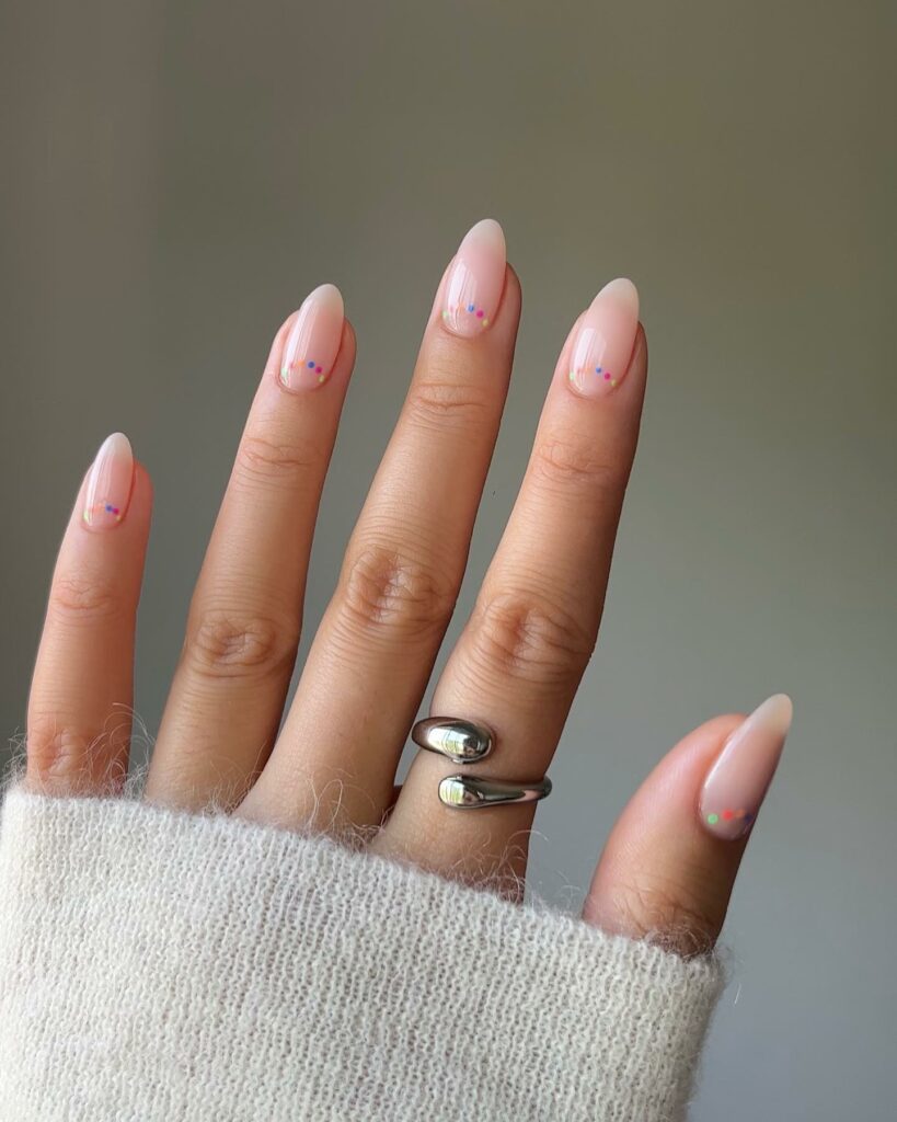 Pink Nails with White Half Moons