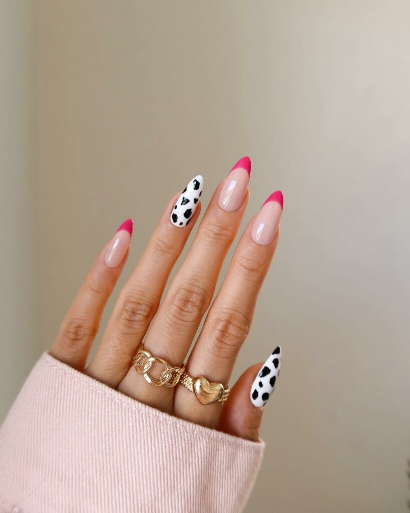 Pink + White Cow Print Nails