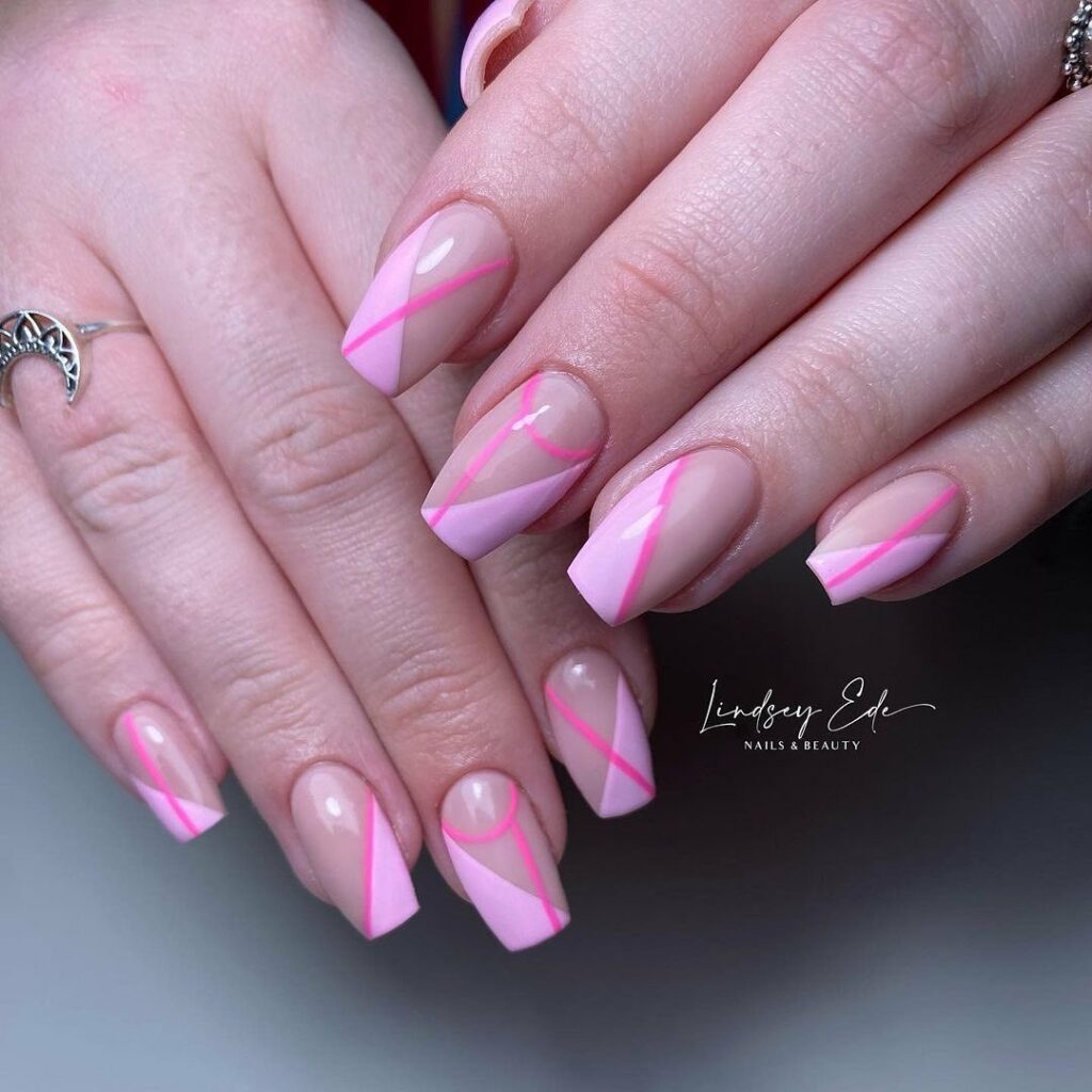 Pink & White Geometric Nails
