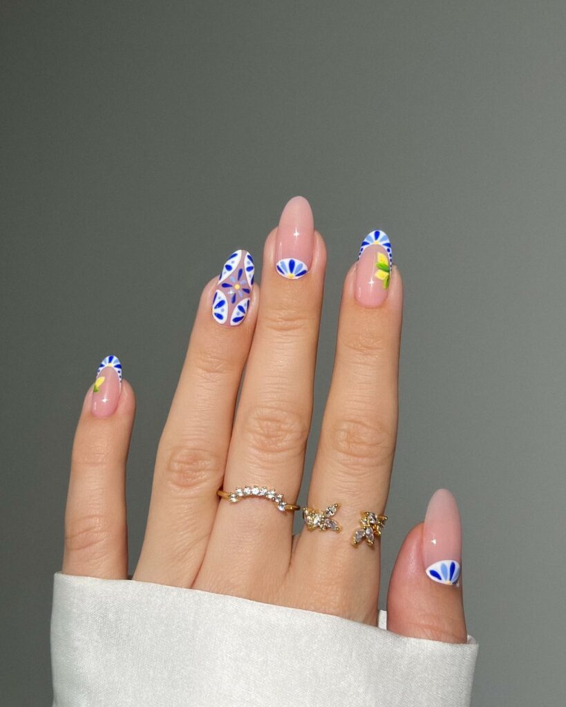 Pink, Yellow, and Blue Nails