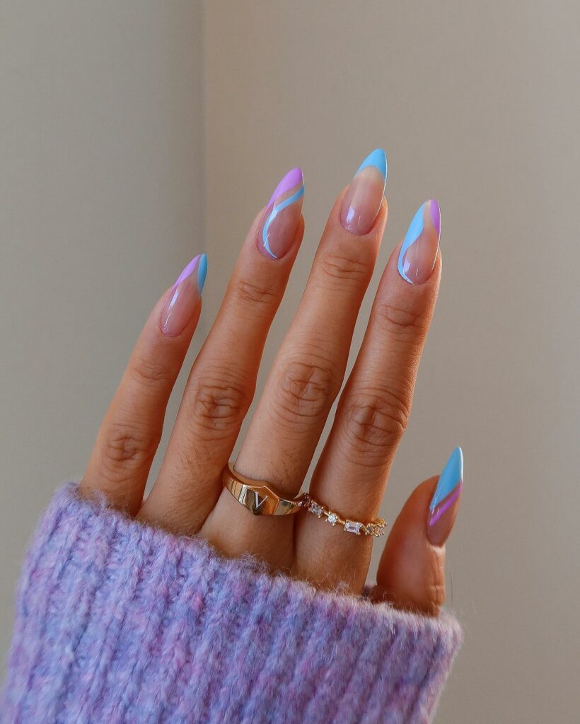 Pink and Blue Ombre Nails with Diamond